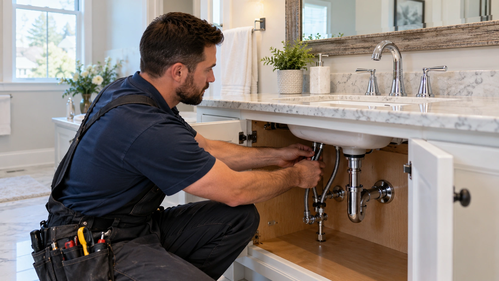 Bathroom plumbing fixture installation.