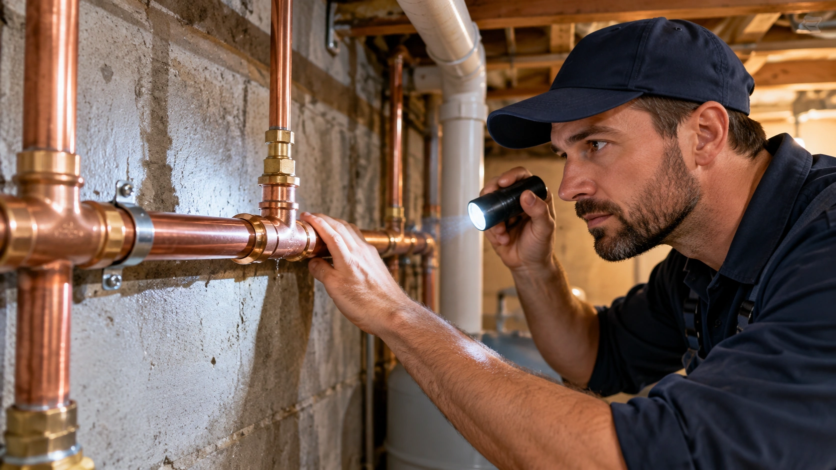 Completed burst pipe repair being tested.